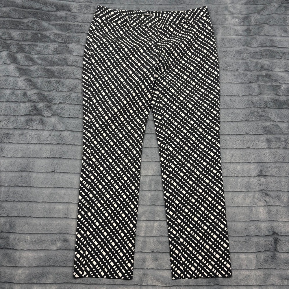 Express Columnist Pants Womens 6S Black White Geometric Grid Ankle Dress Pants